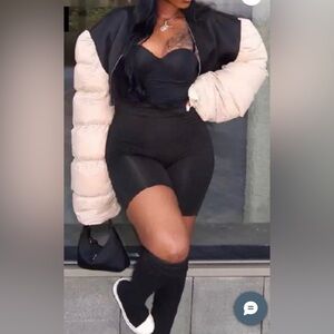 Black & Cream Flare Sleeve Puff Coat Waist Length Size small.